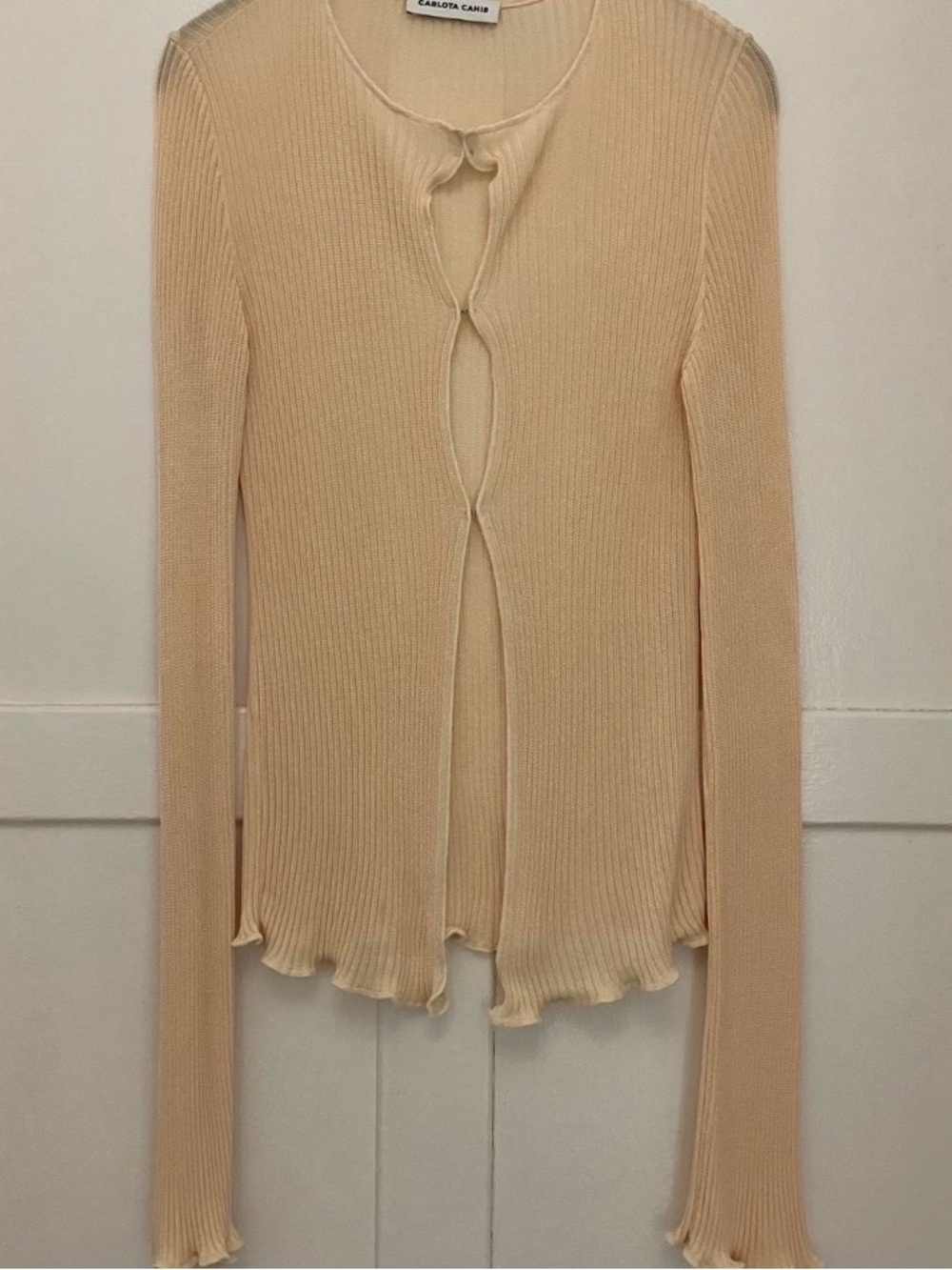 Carlota Cahis Cream Ribbed Viscose Cardigan